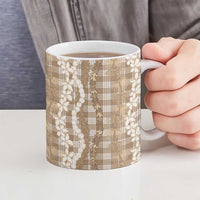 Hawaiian Ohia Lehua Lei Ceramic Mug Plaid Palaka Kalaihaahaa Pattern - Polynesian Pride