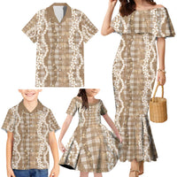 Hawaiian Ohia Lehua Lei Family Matching Mermaid Dress and Hawaiian Shirt Plaid Palaka Kalaihaahaa Pattern - Polynesian Pride