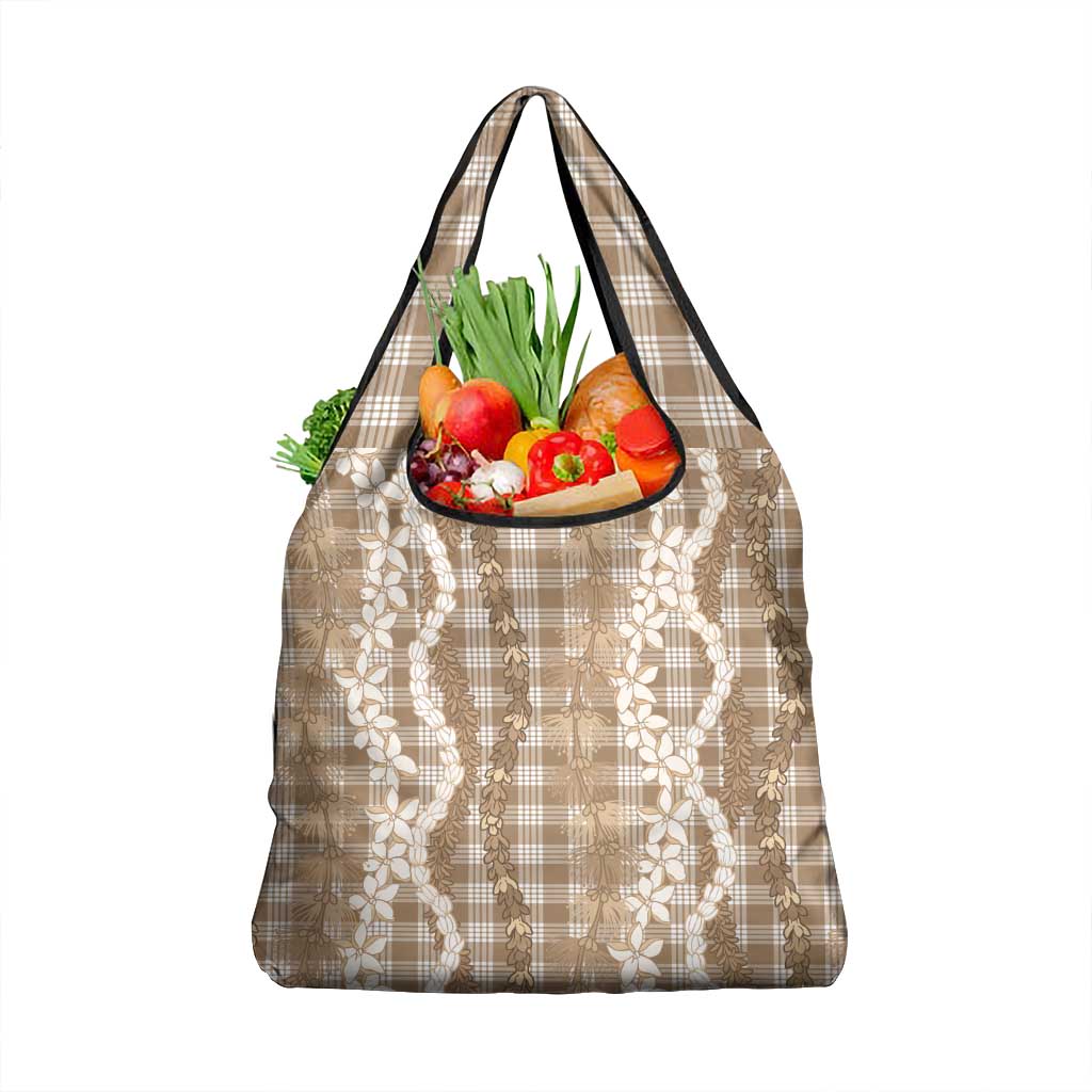 Hawaiian Ohia Lehua Lei Grocery Bag Plaid Palaka Kalaihaahaa Pattern - Polynesian Pride