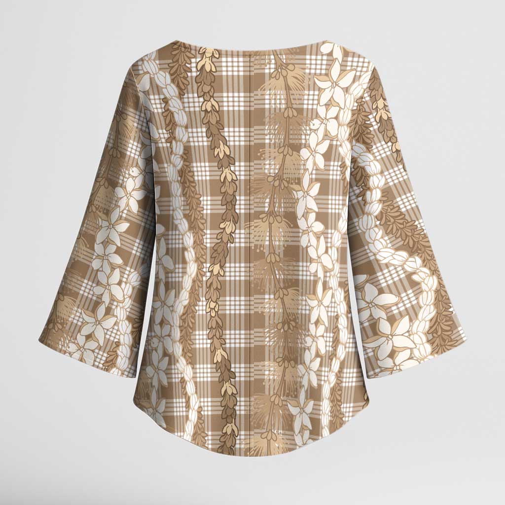 Hawaiian Ohia Lehua Lei Kimono Sleeve Blouse Plaid Palaka Kalaihaahaa Pattern - Polynesian Pride