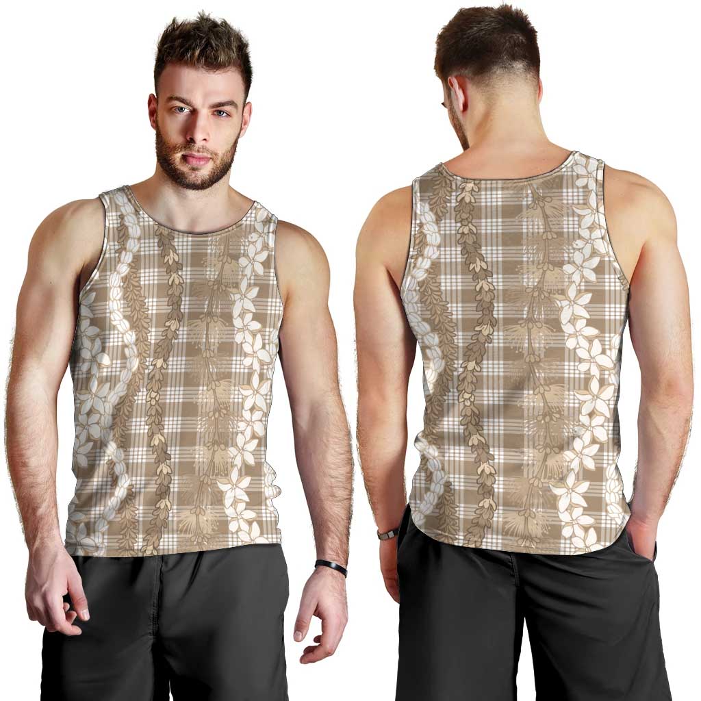 Hawaiian Ohia Lehua Lei Men Tank Top Plaid Palaka Kalaihaahaa Pattern - Polynesian Pride