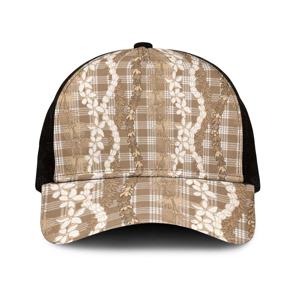 Hawaiian Ohia Lehua Lei Mesh Trucker Cap Plaid Palaka Kalaihaahaa Pattern - Polynesian Pride