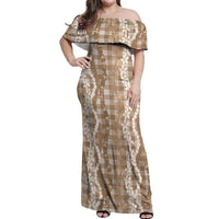 Hawaiian Ohia Lehua Lei Off Shoulder Maxi Dress Plaid Palaka Kalaihaahaa Pattern - Polynesian Pride
