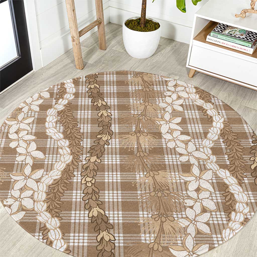 Hawaiian Ohia Lehua Lei Round Carpet Plaid Palaka Kalaihaahaa Pattern - Polynesian Pride