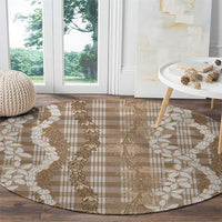 Hawaiian Ohia Lehua Lei Round Carpet Plaid Palaka Kalaihaahaa Pattern - Polynesian Pride