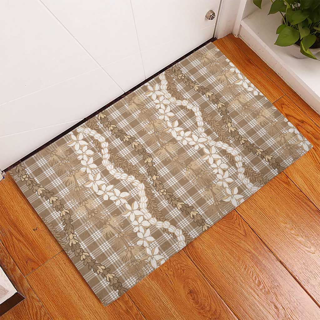 Hawaiian Ohia Lehua Lei Rubber Doormat Plaid Palaka Kalaihaahaa Pattern - Polynesian Pride