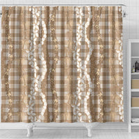 Hawaiian Ohia Lehua Lei Shower Curtain Plaid Palaka Kalaihaahaa Pattern - Polynesian Pride
