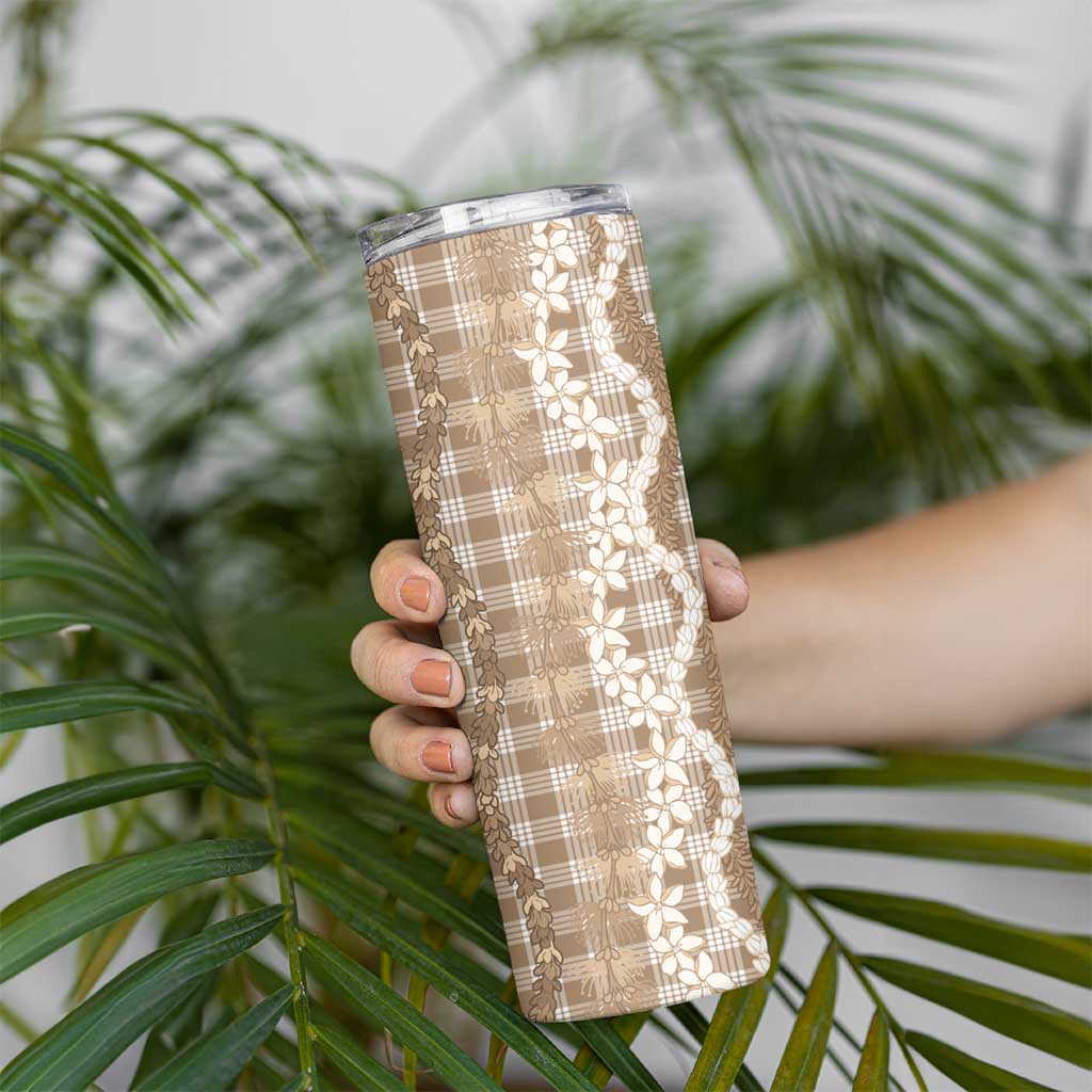 Hawaiian Ohia Lehua Lei Skinny Tumbler Plaid Palaka Kalaihaahaa Pattern - Polynesian Pride