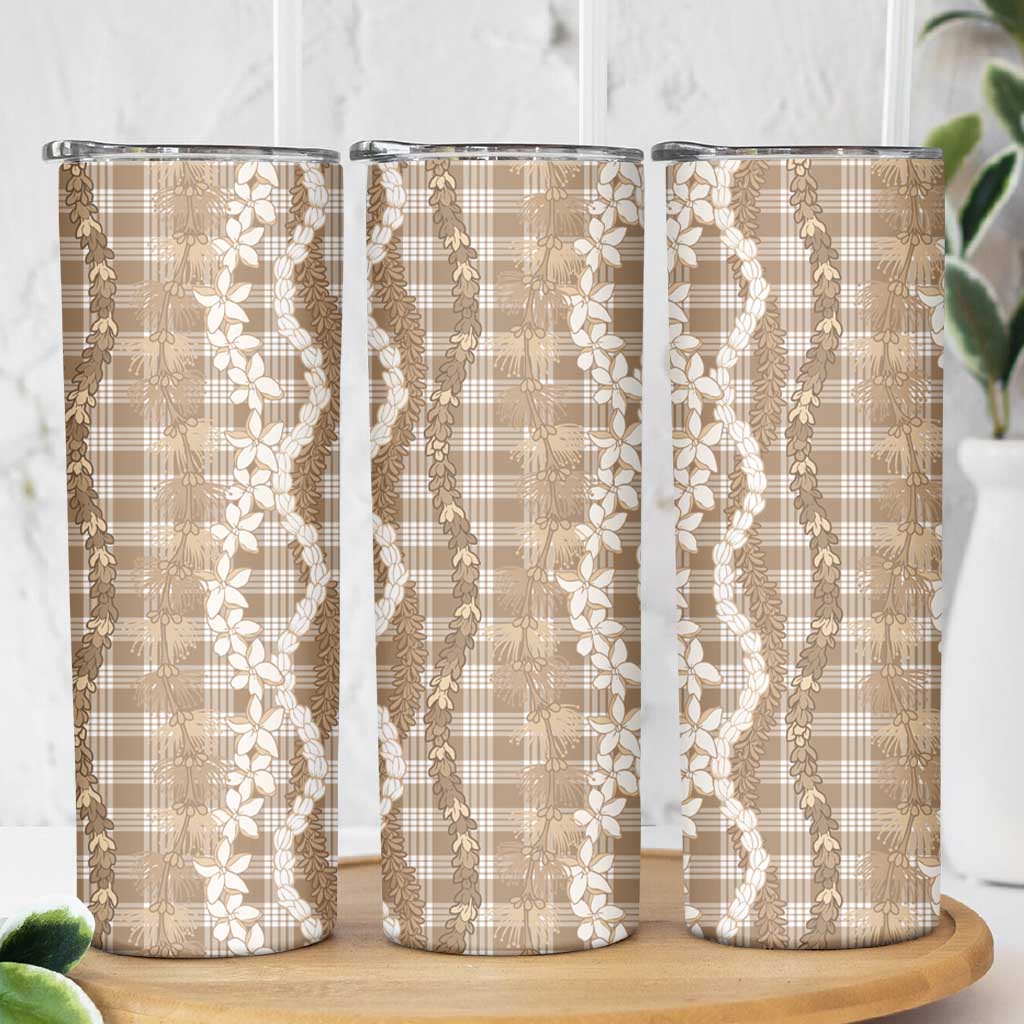 Hawaiian Ohia Lehua Lei Skinny Tumbler Plaid Palaka Kalaihaahaa Pattern - Polynesian Pride