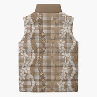 Hawaiian Ohia Lehua Lei Sleeveless Puffer Jacket Plaid Palaka Kalaihaahaa Pattern - Polynesian Pride