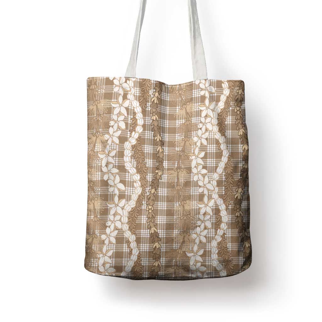 Hawaiian Ohia Lehua Lei Tote Bag Plaid Palaka Kalaihaahaa Pattern - Polynesian Pride