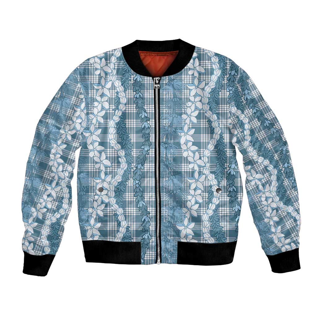Hawaiian Ohia Lehua Lei Bomber Jacket Plaid Palaka Uliuli Omaomao Pattern - Polynesian Pride