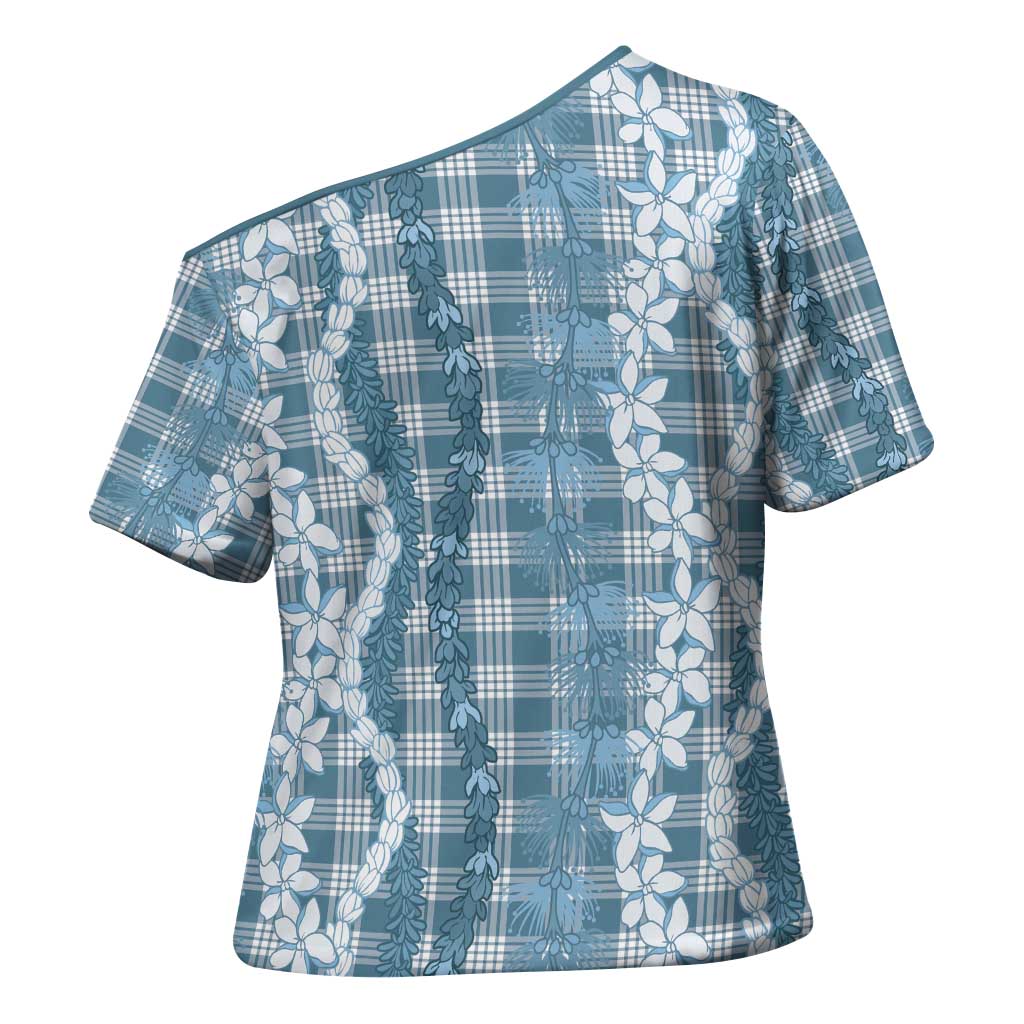 Hawaiian Ohia Lehua Lei Cross Shoulder Shirt Plaid Palaka Uliuli Omaomao Pattern - Polynesian Pride