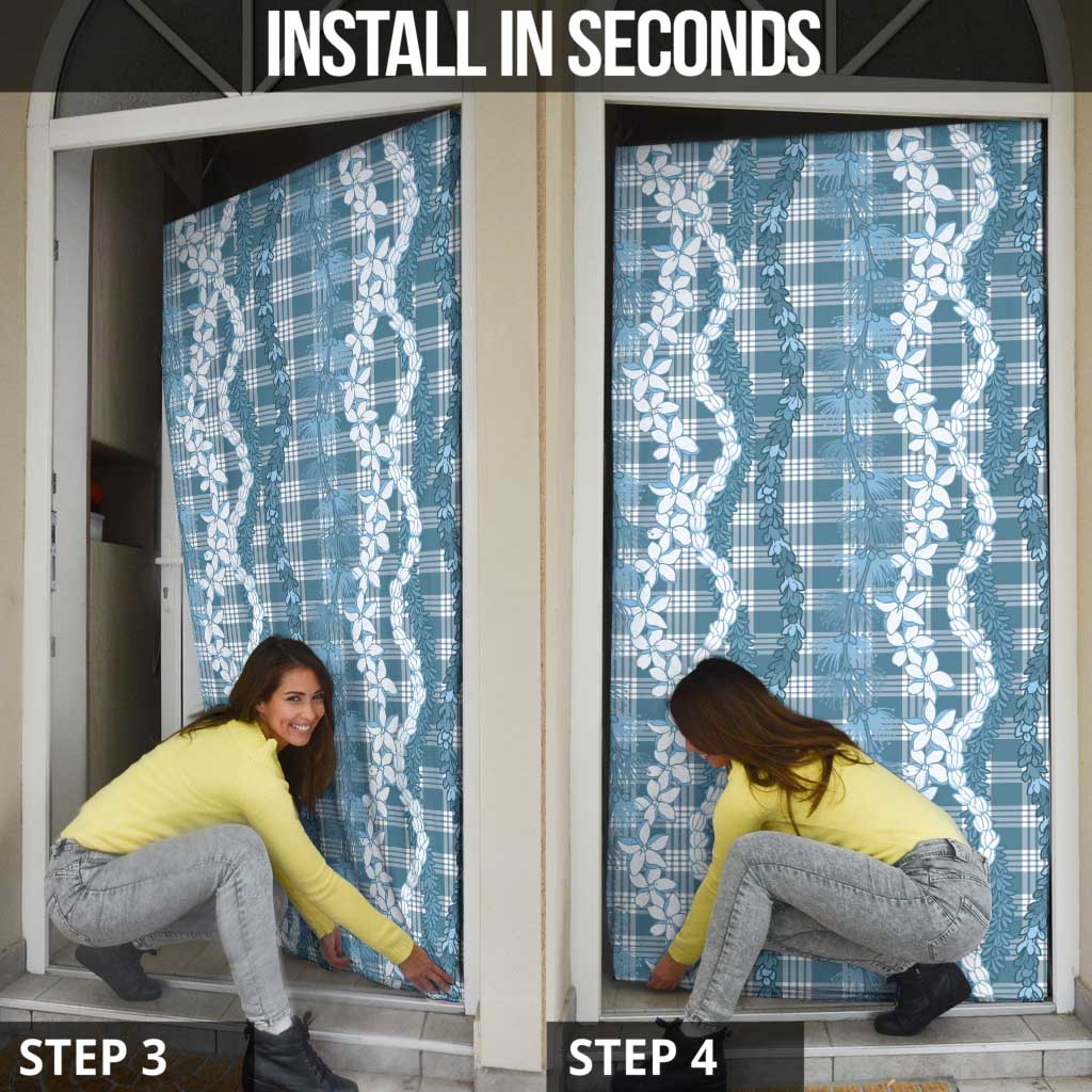 Hawaiian Ohia Lehua Lei Door Cover Plaid Palaka Uliuli Omaomao Pattern - Polynesian Pride