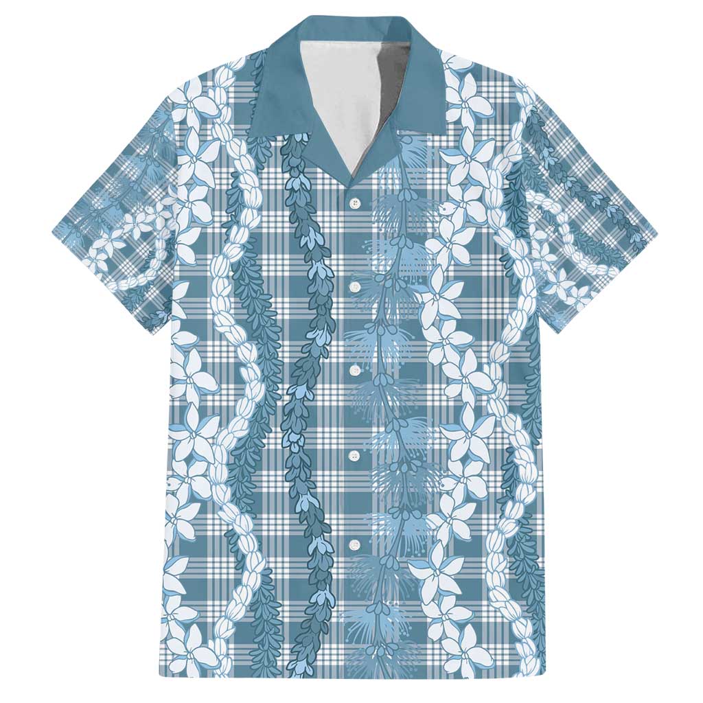 Hawaiian Ohia Lehua Lei Family Matching Off Shoulder Maxi Dress and Hawaiian Shirt Plaid Palaka Uliuli Omaomao Pattern - Polynesian Pride