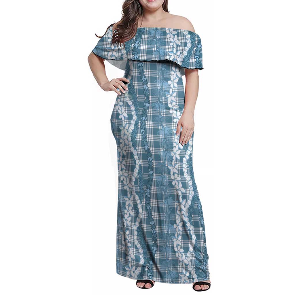 Hawaiian Ohia Lehua Lei Family Matching Off Shoulder Maxi Dress and Hawaiian Shirt Plaid Palaka Uliuli Omaomao Pattern - Polynesian Pride