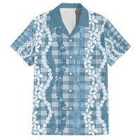 Hawaiian Ohia Lehua Lei Family Matching Off Shoulder Short Dress and Hawaiian Shirt Plaid Palaka Uliuli Omaomao Pattern - Polynesian Pride