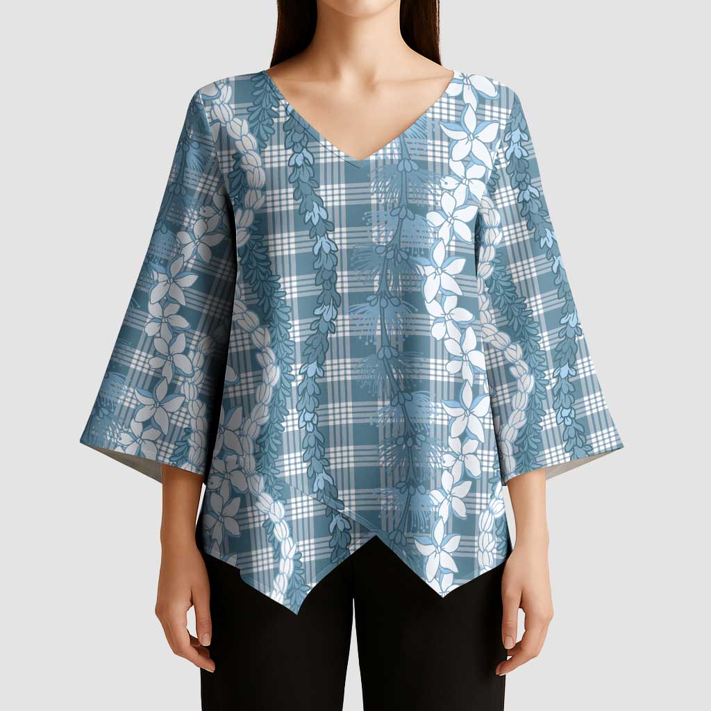 Hawaiian Ohia Lehua Lei Kimono Sleeve Blouse Plaid Palaka Uliuli Omaomao Pattern - Polynesian Pride