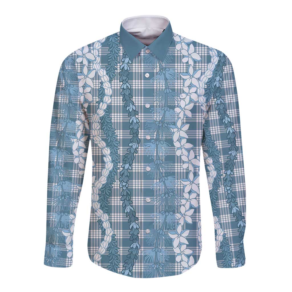 Hawaiian Ohia Lehua Lei Long Sleeve Button Shirt Plaid Palaka Uliuli Omaomao Pattern - Polynesian Pride