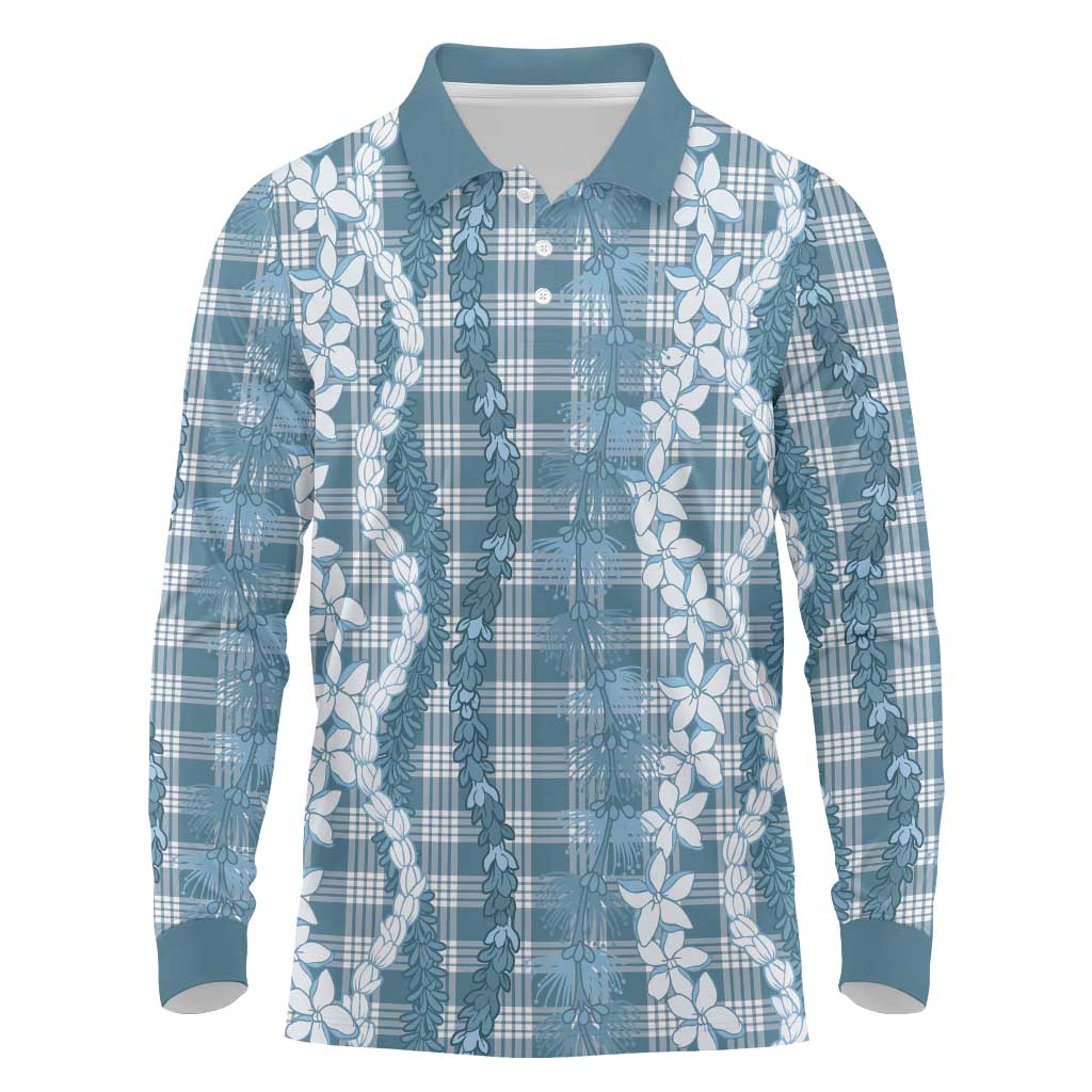 Hawaiian Ohia Lehua Lei Long Sleeve Polo Shirt Plaid Palaka Uliuli Omaomao Pattern - Polynesian Pride