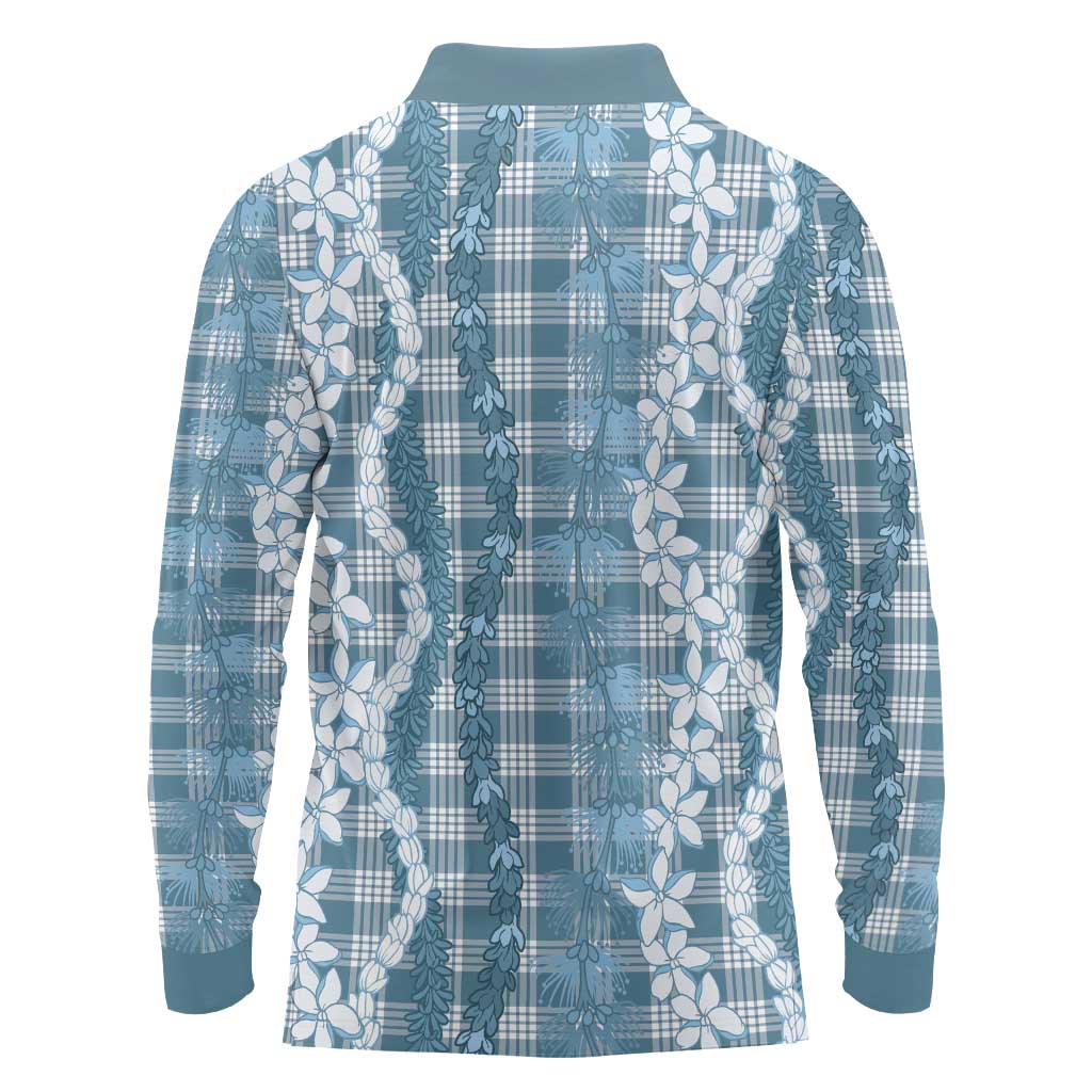 Hawaiian Ohia Lehua Lei Long Sleeve Polo Shirt Plaid Palaka Uliuli Omaomao Pattern - Polynesian Pride