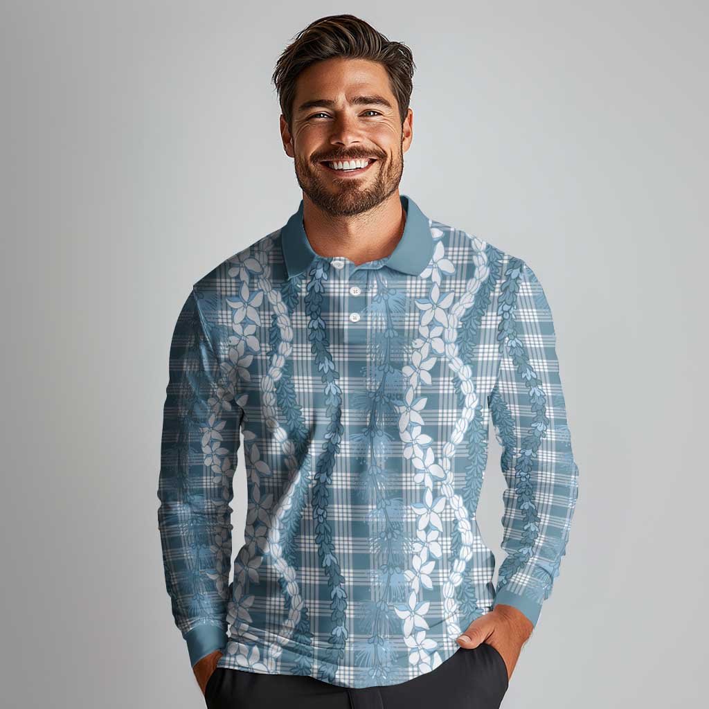 Hawaiian Ohia Lehua Lei Long Sleeve Polo Shirt Plaid Palaka Uliuli Omaomao Pattern - Polynesian Pride