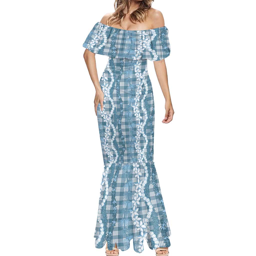 Hawaiian Ohia Lehua Lei Mermaid Dress Plaid Palaka Uliuli Omaomao Pattern - Polynesian Pride