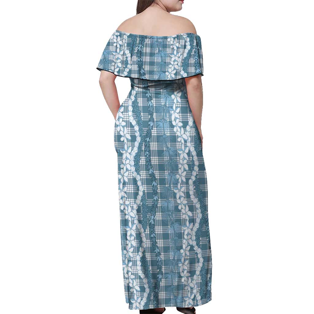 Hawaiian Ohia Lehua Lei Off Shoulder Maxi Dress Plaid Palaka Uliuli Omaomao Pattern - Polynesian Pride