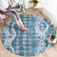 Hawaiian Ohia Lehua Lei Round Carpet Plaid Palaka Uliuli Omaomao Pattern - Polynesian Pride