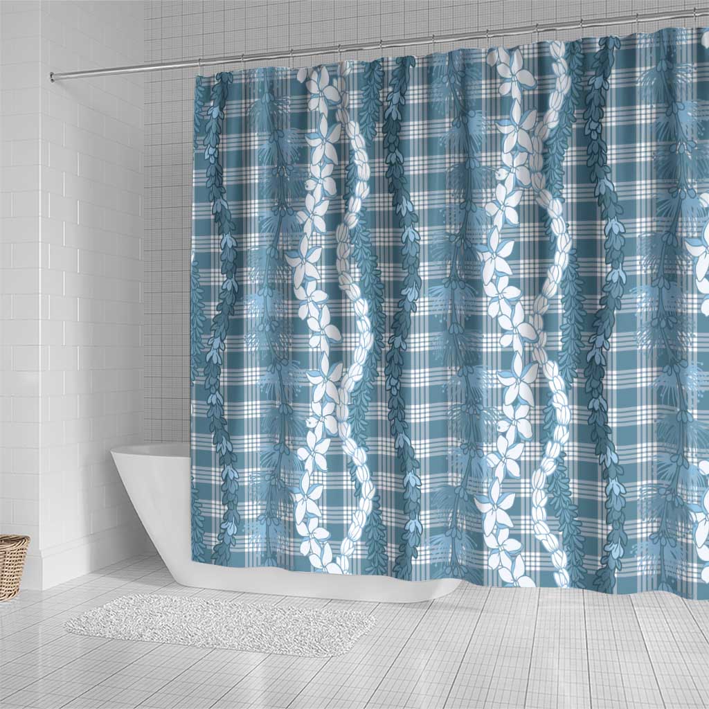 Hawaiian Ohia Lehua Lei Shower Curtain Plaid Palaka Uliuli Omaomao Pattern - Polynesian Pride