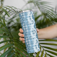 Hawaiian Ohia Lehua Lei Skinny Tumbler Plaid Palaka Uliuli Omaomao Pattern - Polynesian Pride