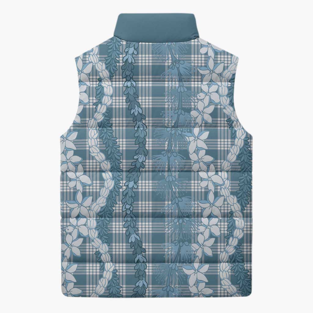 Hawaiian Ohia Lehua Lei Sleeveless Puffer Jacket Plaid Palaka Uliuli Omaomao Pattern - Polynesian Pride