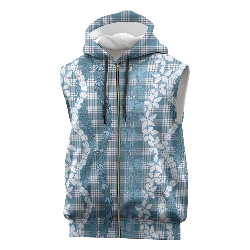 Hawaiian Ohia Lehua Lei Sleeveless Zip Hoodie Plaid Palaka Uliuli Omaomao Pattern - Polynesian Pride