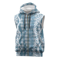Hawaiian Ohia Lehua Lei Sleeveless Zip Hoodie Plaid Palaka Uliuli Omaomao Pattern - Polynesian Pride