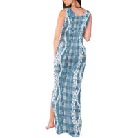 Hawaiian Ohia Lehua Lei Tank Maxi Dress Plaid Palaka Uliuli Omaomao Pattern - Polynesian Pride