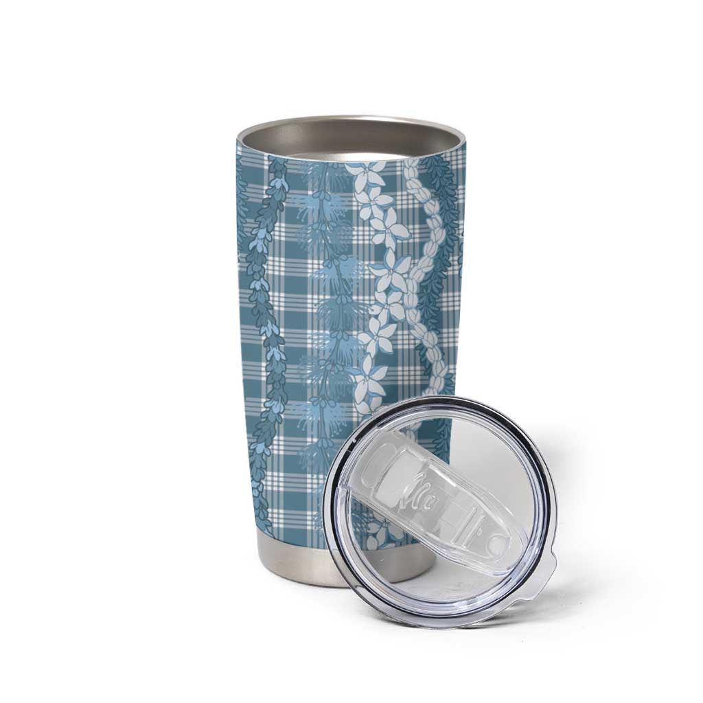 Hawaiian Ohia Lehua Lei Tumbler Cup Plaid Palaka Uliuli Omaomao Pattern - Polynesian Pride