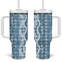 Hawaiian Ohia Lehua Lei Tumbler With Handle Plaid Palaka Uliuli Omaomao Pattern - Polynesian Pride