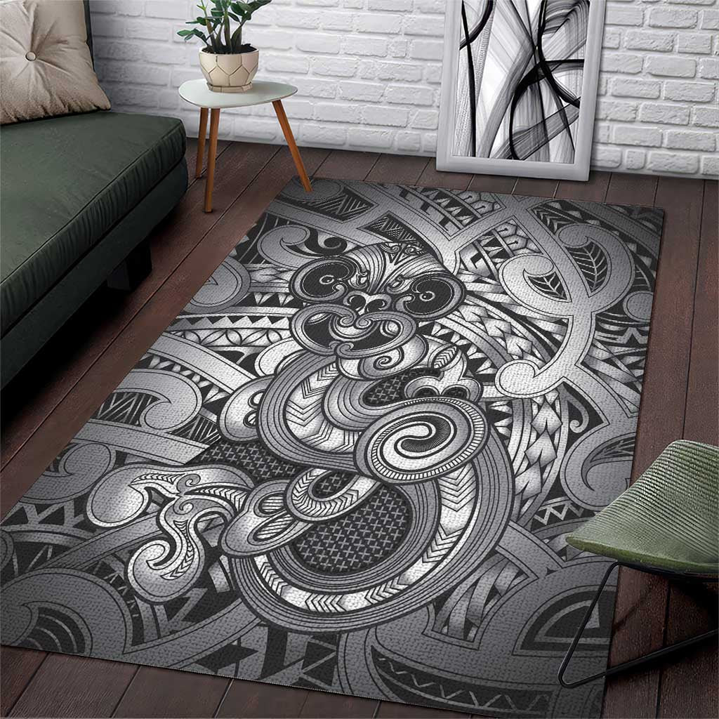 Aotearoa Maori Hei Tiki Area Rug Kiwikiwi Kowhaiwhai Puhoro Motif LT9 Grey - Polynesian Pride