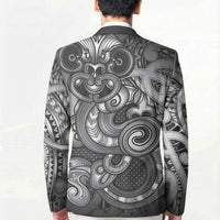 Aotearoa Maori Hei Tiki Blazer Kiwikiwi Kowhaiwhai Puhoro Motif