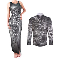 Aotearoa Maori Hei Tiki Couples Matching Tank Maxi Dress and Long Sleeve Button Shirt Kiwikiwi Kowhaiwhai Puhoro Motif