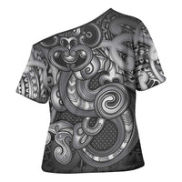 Aotearoa Maori Hei Tiki Cross Shoulder Shirt Kiwikiwi Kowhaiwhai Puhoro Motif LT9 - Polynesian Pride