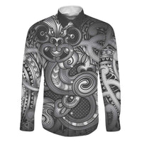 Aotearoa Maori Hei Tiki Family Matching Off The Shoulder Long Sleeve Dress and Hawaiian Shirt Kiwikiwi Kowhaiwhai Puhoro Motif LT9 Dad's Shirt - Long Sleeve Grey - Polynesian Pride