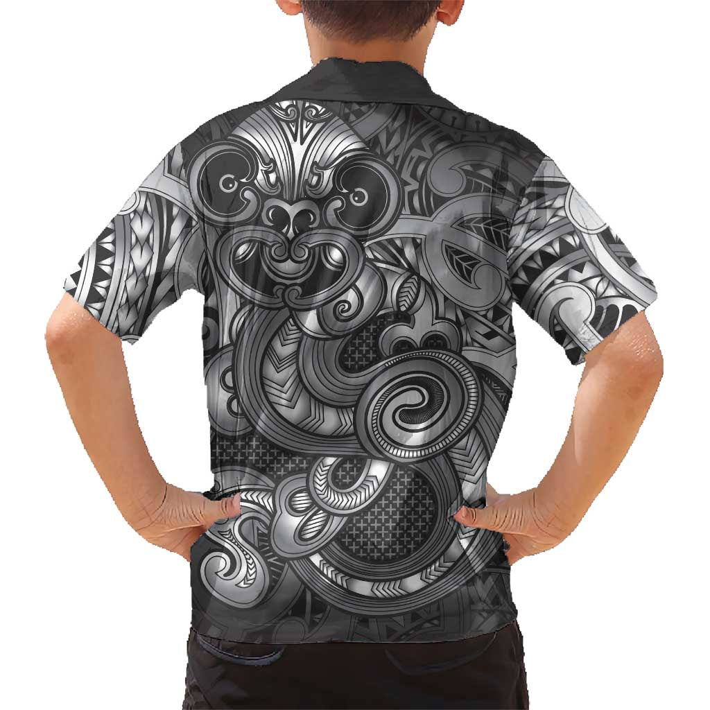 Aotearoa Maori Hei Tiki Family Matching Off Shoulder Short Dress and Hawaiian Shirt Kiwikiwi Kowhaiwhai Puhoro Motif LT9 - Polynesian Pride