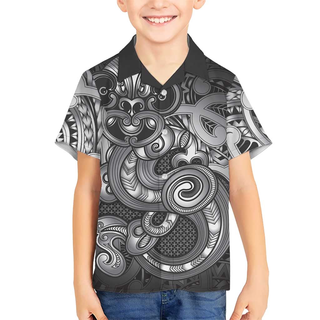 Aotearoa Maori Hei Tiki Family Matching Short Sleeve Bodycon Dress and Hawaiian Shirt Kiwikiwi Kowhaiwhai Puhoro Motif LT9 Son's Shirt Grey - Polynesian Pride