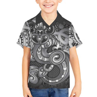 Aotearoa Maori Hei Tiki Family Matching Tank Maxi Dress and Hawaiian Shirt Kiwikiwi Kowhaiwhai Puhoro Motif LT9 Son's Shirt Grey - Polynesian Pride