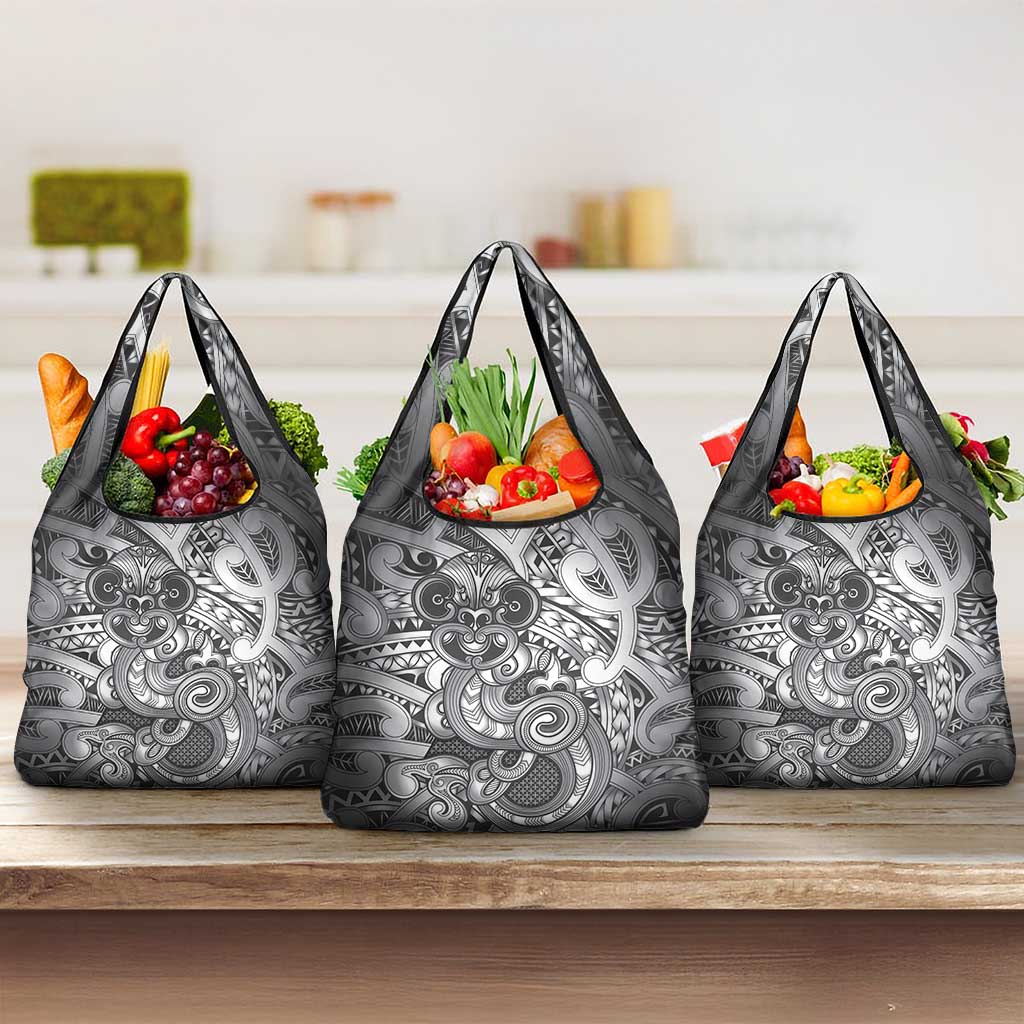 Aotearoa Maori Hei Tiki Grocery Bag Kiwikiwi Kowhaiwhai Puhoro Motif LT9 3-pack One Size Grey - Polynesian Pride