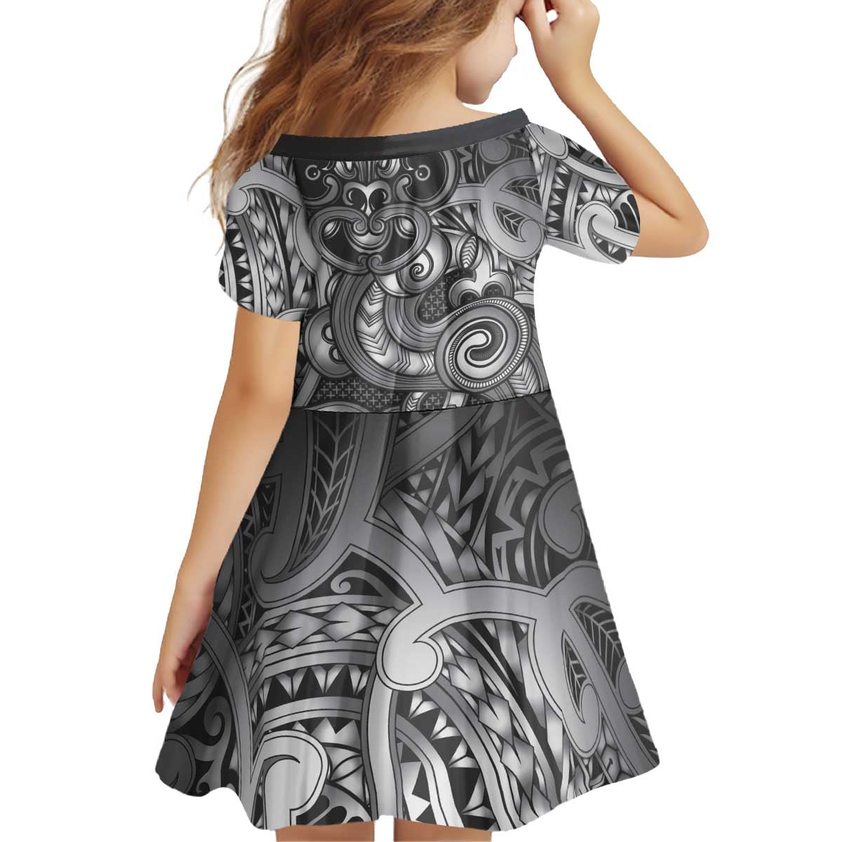Aotearoa Maori Hei Tiki Kid Short Sleeve Dress Kiwikiwi Kowhaiwhai Puhoro Motif LT9 - Polynesian Pride