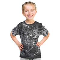 Aotearoa Maori Hei Tiki Kid T Shirt Kiwikiwi Kowhaiwhai Puhoro Motif LT9 Grey - Polynesian Pride