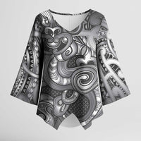 Aotearoa Maori Hei Tiki Kimono Sleeve Blouse Kiwikiwi Kowhaiwhai Puhoro Motif
