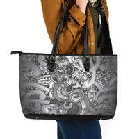 Aotearoa Maori Hei Tiki Leather Tote Bag Kiwikiwi Kowhaiwhai Puhoro Motif